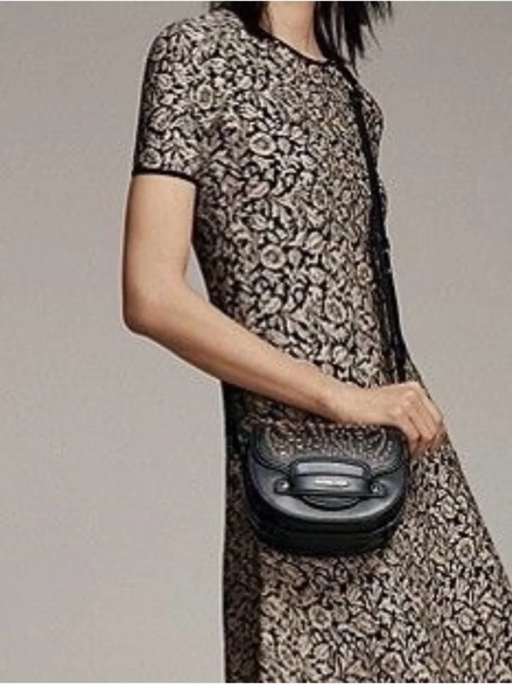 Michael Kors Beige and Black Metallic Floral Fit & Flare Dress – Size Medium